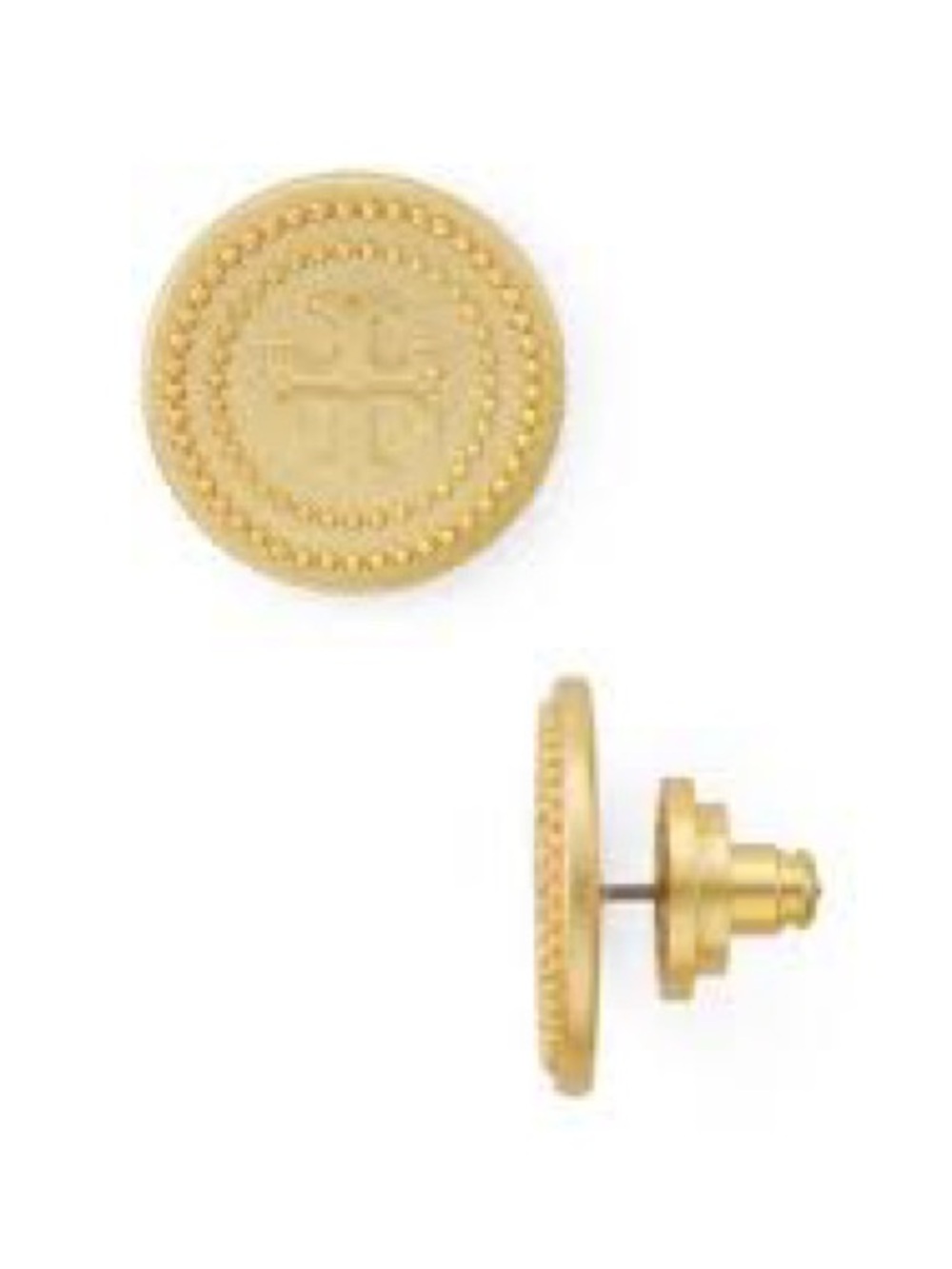 Tory Burch Gold Double-T Milgrain Medallion Stud Earrings New